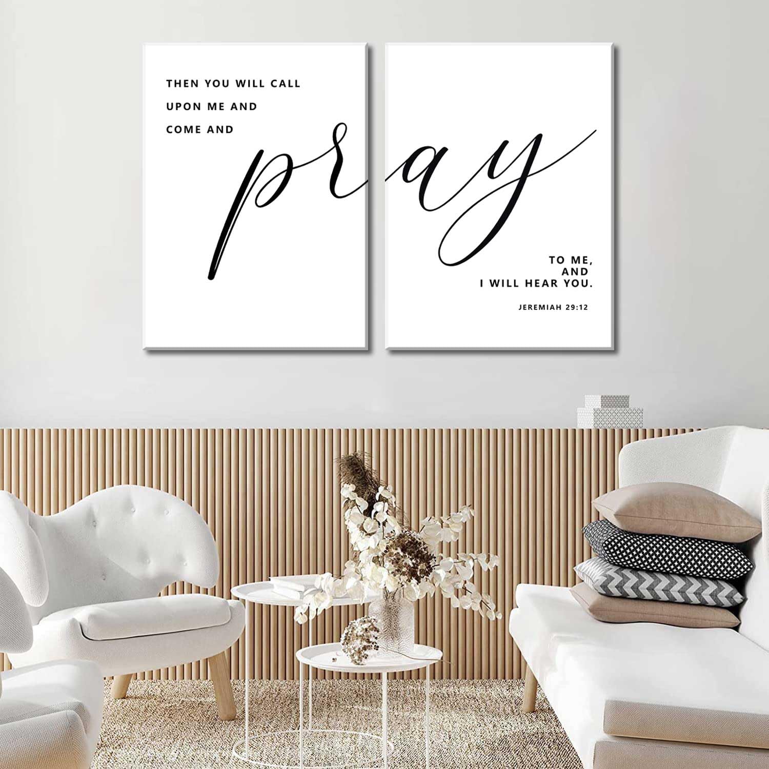 2Pcs Framed Bible Verse Wall Art Jeremiah 29:12 Pray To Me Canvas Prints Christian Inspirational Scripture Posters Wall Decor Pi